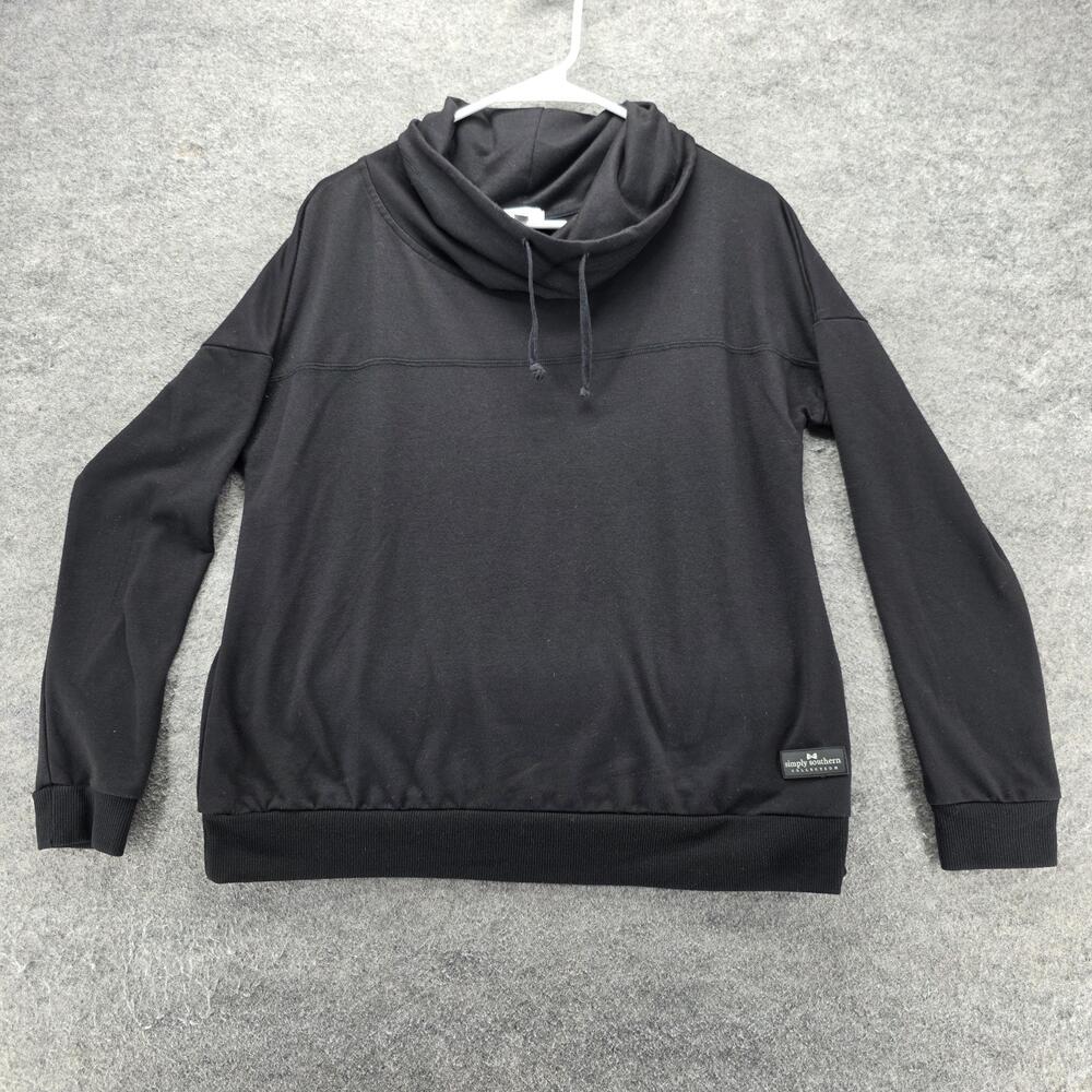 Simply Southern Sweatshirt Womens M Black Pullover Cowl Neck Soft Stretch Logo